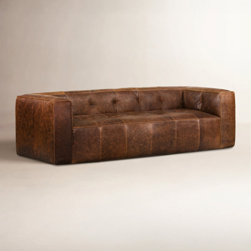 Poly & Bark 92'' Full-Grain Genuine Italian Leather Square Arm